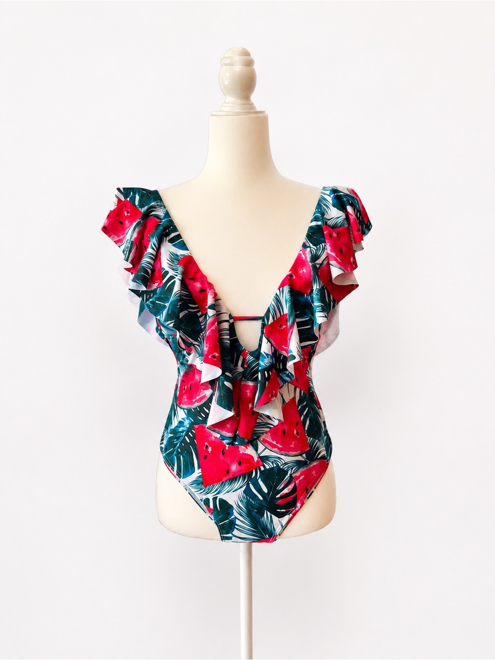 Watermelon Tropical Ruffle One-Piece Swimsuit